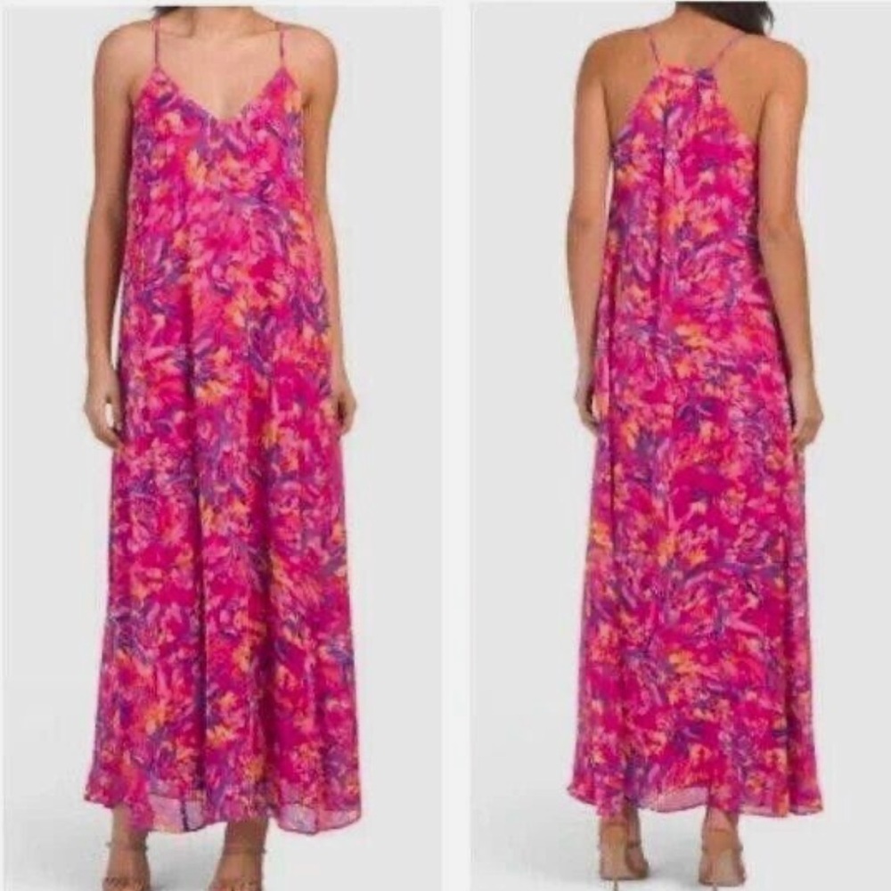 Nicole Miller Muted Floral Satin Slip Maxi Dress. Size Large